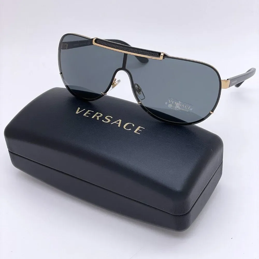 NEW Versace VE2140 100287 Black Gray Mirrored Shield Unisex Sunglasses